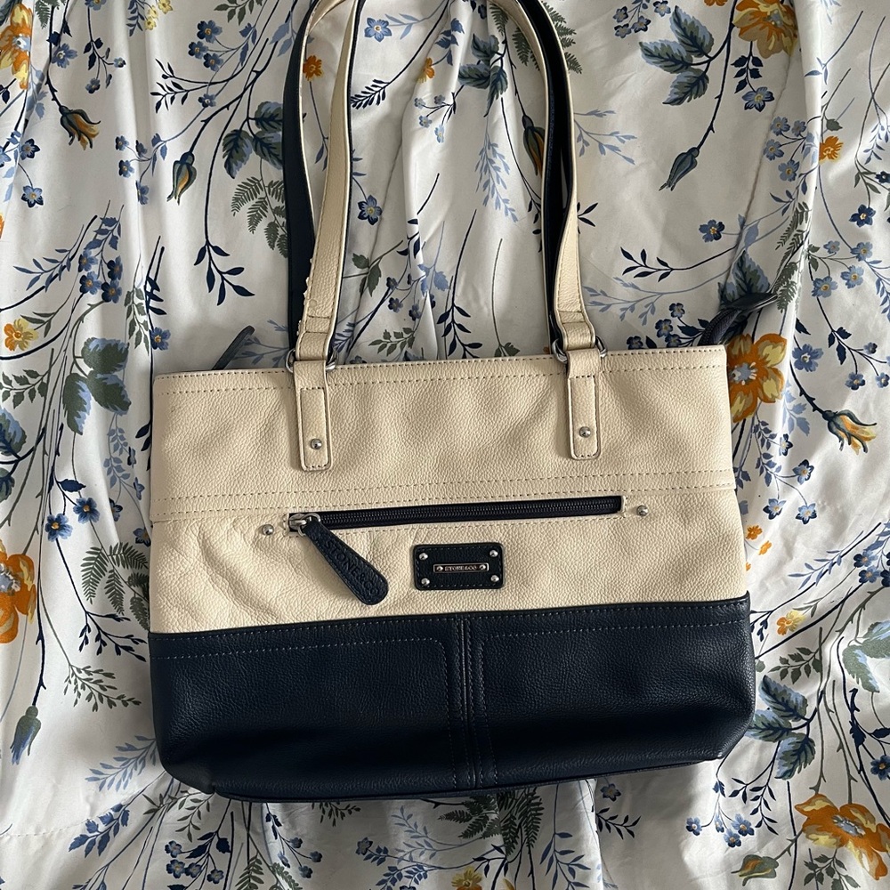 Two-Tone Navy and Cream Tote Bag